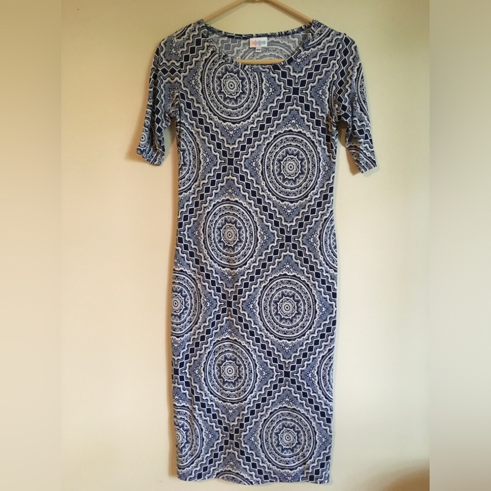 Lularoe Julia Unicorn Blue and White dress